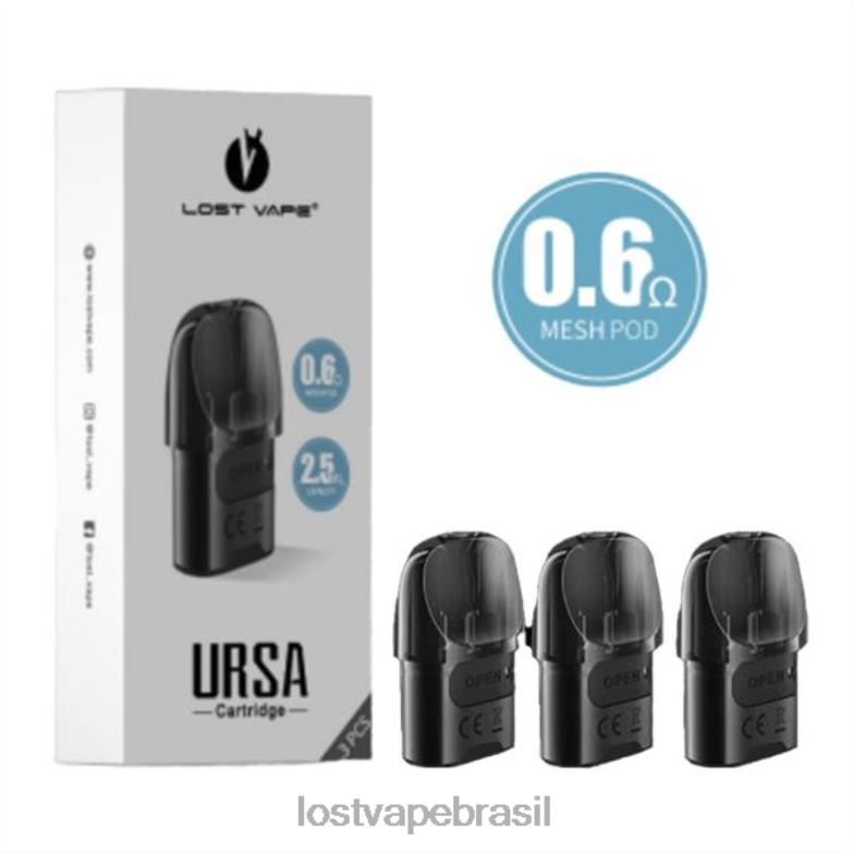 Lost Vape URSA cápsulas de substituição | 2,5ml (pacote com 3) preto 0,6ohm VX68D6 | Lost Vape Near Me Brasil